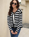 Striped Round Neck Button-Down Dropped Shoulder Cardigan