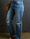 Distressed Raw Hem Jeans with Pockets