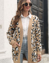 Leopard Open Front Cardigan with Pockets