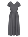 Ruched V-Neck Cap Sleeve Dress