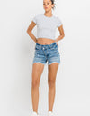 Lovervet Stepped Waist Raw Hem Denim Shorts