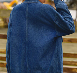 Dropped Shoulder Denim Jacket with Pockets