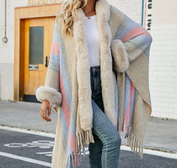 Color Block Fringe Detail Poncho