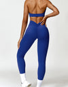 Ruched Halter Neck Bra and Pocketed Leggings Active Set