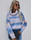 Rainbow Rib-Knit Turtleneck Drop Shoulder Sweater