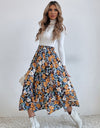 Printed Ruffle Hem Midi Skirt