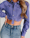 Raw Hem Button Up Cropped Denim Top