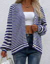 Striped V-Neck Button-Down Cardigan