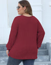 Plus Size Ribbed V-Neck Long Sleeve Top