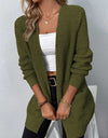 Rib-Knit Open Front Pocketed Cardigan