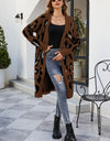 Leopard Open Front Cardigan with Pockets