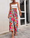 Floral Tie Belt Wide Leg Pants