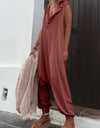 Full Size Half Button Sleeveless Jumpsuit