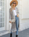 Multicolored Open Front Fringe Hem Cardigan