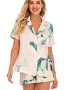 Printed Button Up Short Sleeve Top and Shorts Lounge Set