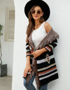 Fringe Geometric Hooded Long Sleeve Cardigan