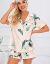 Printed Button Up Short Sleeve Top and Shorts Lounge Set