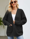 Open Front Raglan Sleeve Pocketed Cardigan