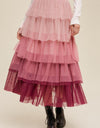 Elastic Waist Layered Tulle Midi Skirt