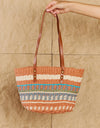 Fame By The Sand Straw Braided Striped Tote Bag