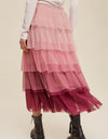 Elastic Waist Layered Tulle Midi Skirt