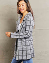 Printed Open Front Lapel Collar Cardigan with Pockets