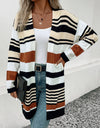 Striped Open Front Drop Shoulder Cardigan