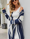 Woven Right Striped Open Front Hooded Cardigan