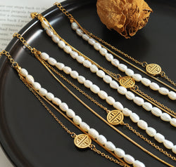 Titanium Steel Three-Layered Pearl Bracelet