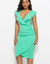 Ruched Ruffled Cap Sleeve Dress