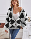 Geometric Lantern Sleeve Cardigan with Pockets