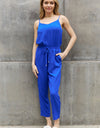 ODDI Full Size Textured Woven Jumpsuit in Royal Blue