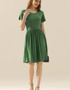 Ninexis Full Size Round Neck Ruched Dress with Pockets