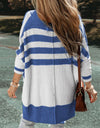 Striped Button Up Batwing Sleeve Cardigan