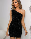 Sequin Lace-Up One-Shoulder Bodycon Dress