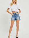 RISEN Full Size High Rise Raw Hem Denim Shorts