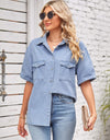 Collared Neck Short Sleeve Denim Jacket