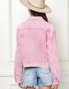 Veveret Button Up Cropped Denim Jacket