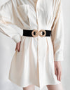 Geometric Buckle Elastic Wide Belt