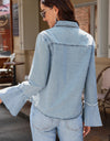 Button Front Flare Sleeve Denim Top