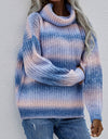 Rainbow Rib-Knit Turtleneck Drop Shoulder Sweater