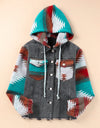 Drawstring Hooded Pocketed Denim Jacket