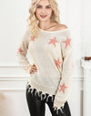 Star Fringe Round Neck Dropped Shoulder Sweater