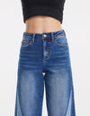 BAYEAS Full Size High Waist Two-Tones Patched Wide Leg Jeans