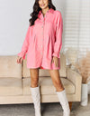 Button Up Collared Neck Flounce Sleeve Denim Dress