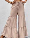 Drawstring Waist Tiered Flare Culottes