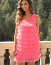 V-Neck Tiered Sleeveless Mesh Dress