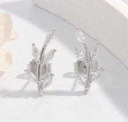 925 Sterling Silver Zircon Leaf Shape Earrings
