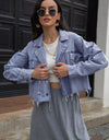 Lapel Collar Long Sleeve Denim Jacket