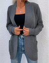 Open Front Rib-Knit Cardigan with Pockets